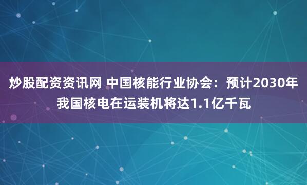 炒股配资资讯网 中国核能行业协会：预计2030年我国核电在运装机将达1.1亿千瓦